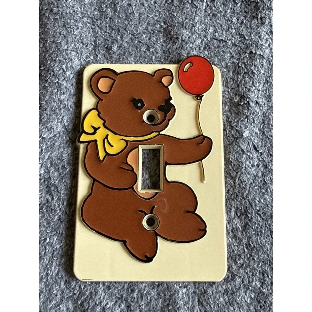 Vintage Old Brown Teddy Bear Light Switch Plate Cover Balloon USA